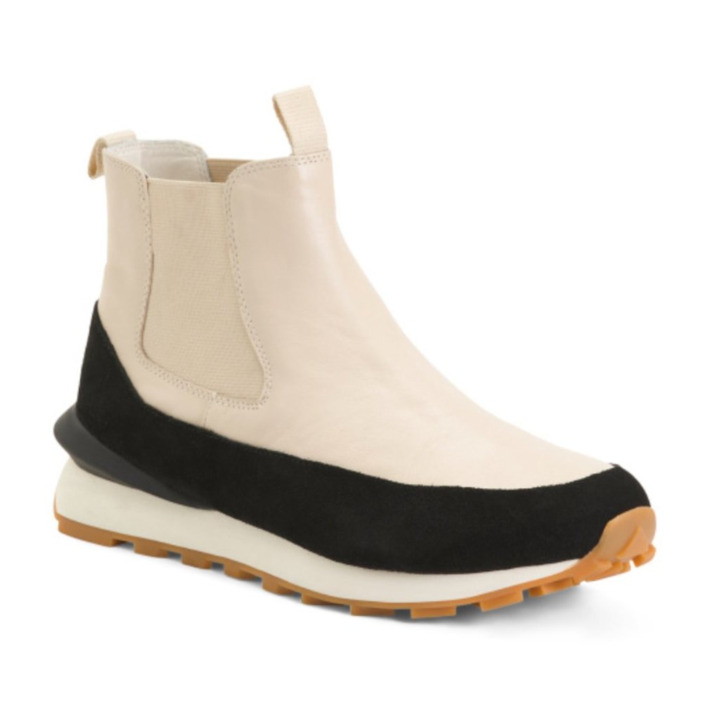 New JSLIDES Leather Eddie Jogger Casual Booties Women Black / White cream size 7
